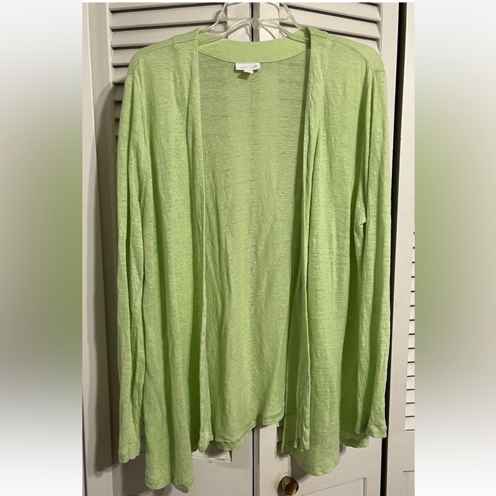 J. Jill Love Linen Long Sleeve Lime Green Buttonless Sweater Top, Women's Size L